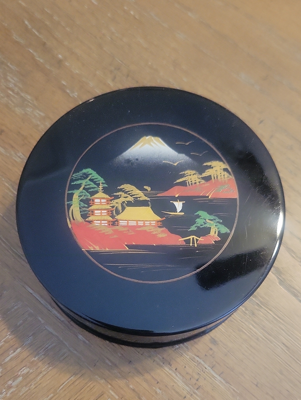 Vintage Japanese Hand Painted Metal Powder Box